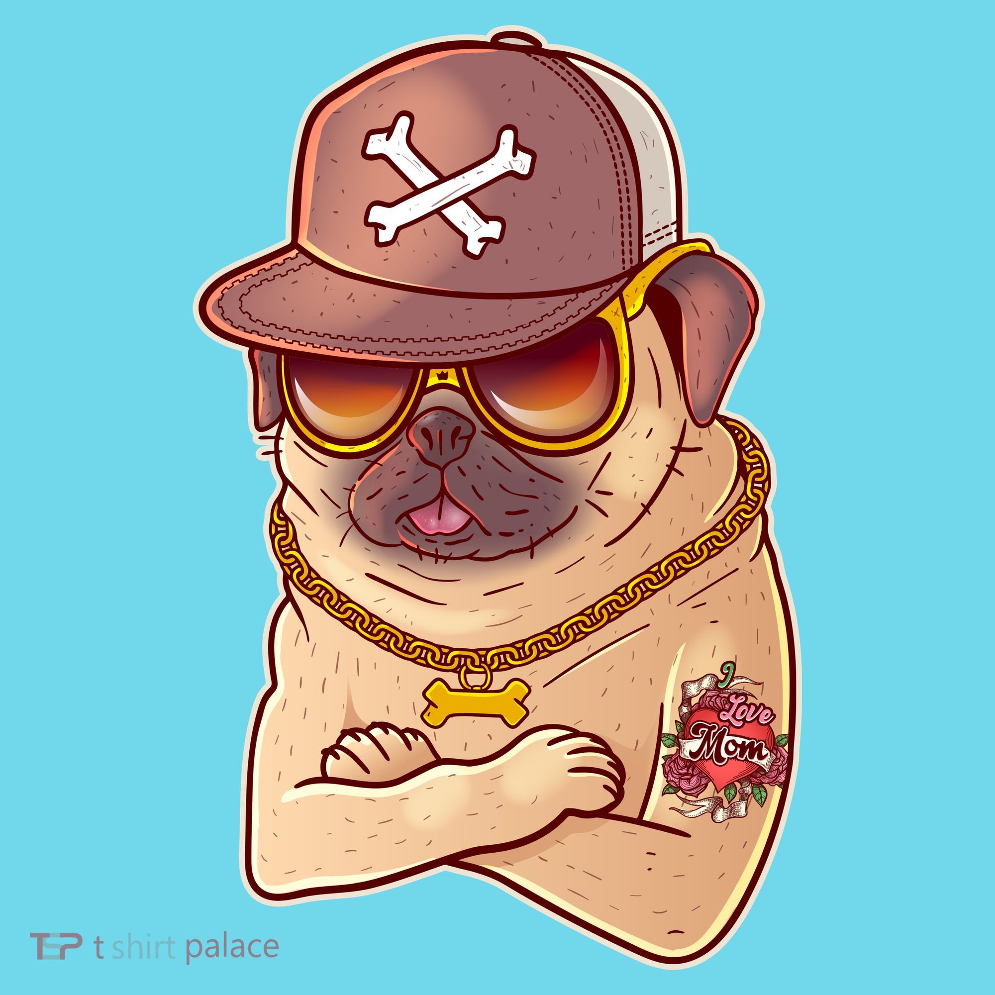 I Love Mom Tattoo Pug Dog T-Shirt