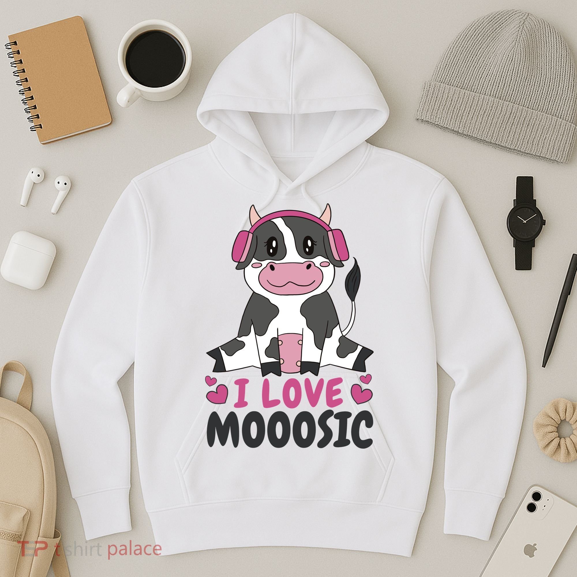 I Love Music Cow Hoodie