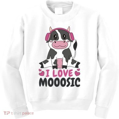 I Love Music Cow Kids Sweatshirt