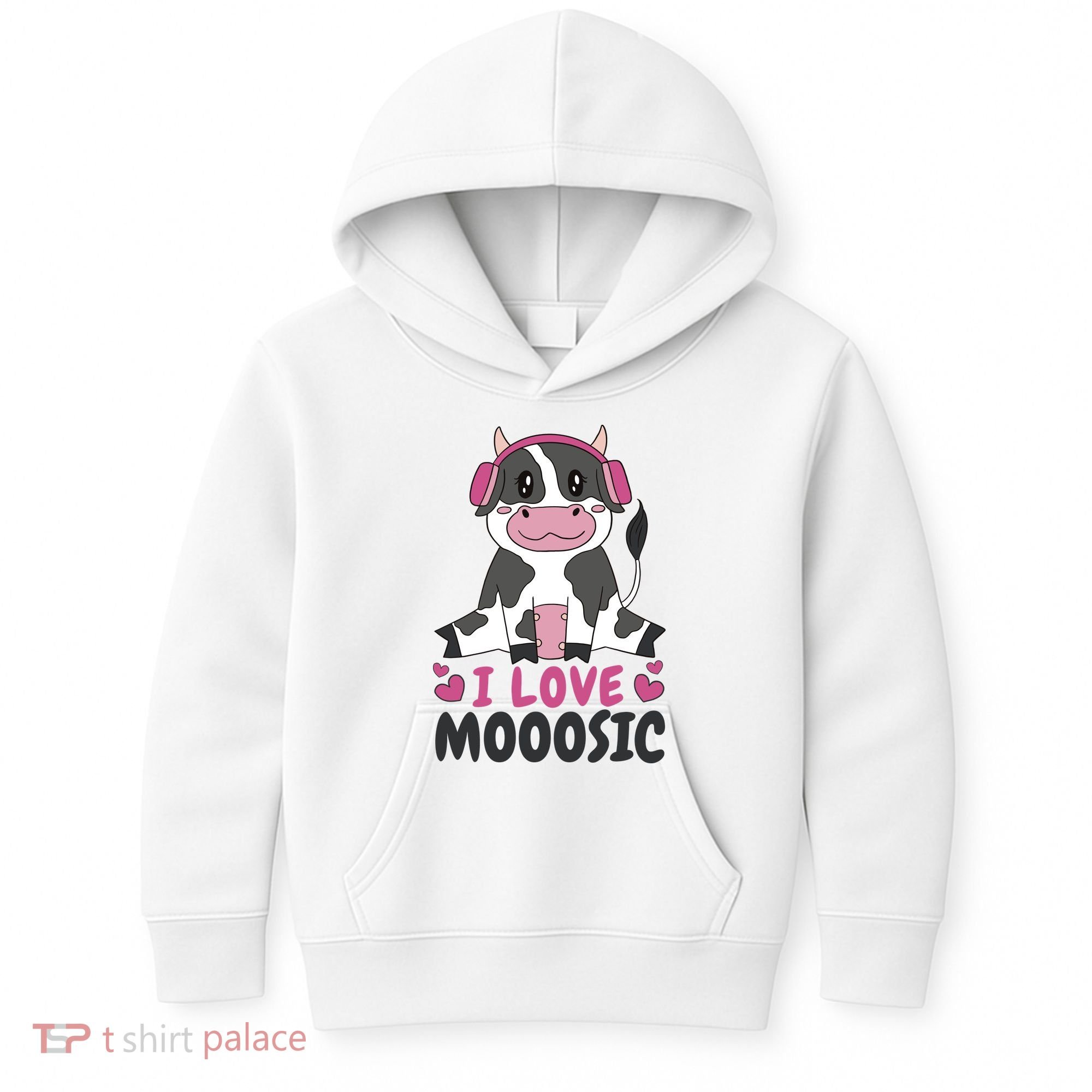 I Love Music Cow Kids Hoodie