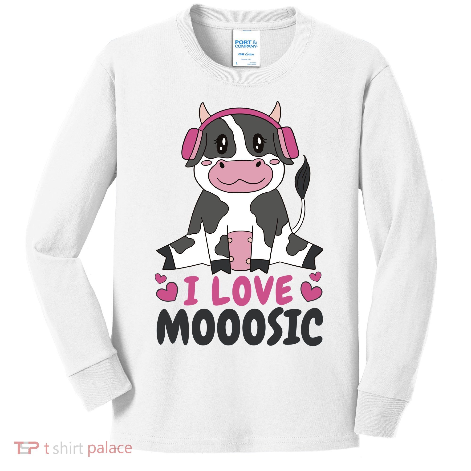 I Love Music Cow Kids Long Sleeve Shirt