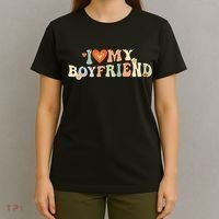 I Love My Boyfriend Groovy Retro I Red Heart My Boyfriend Bf T-Shirt thumb 4