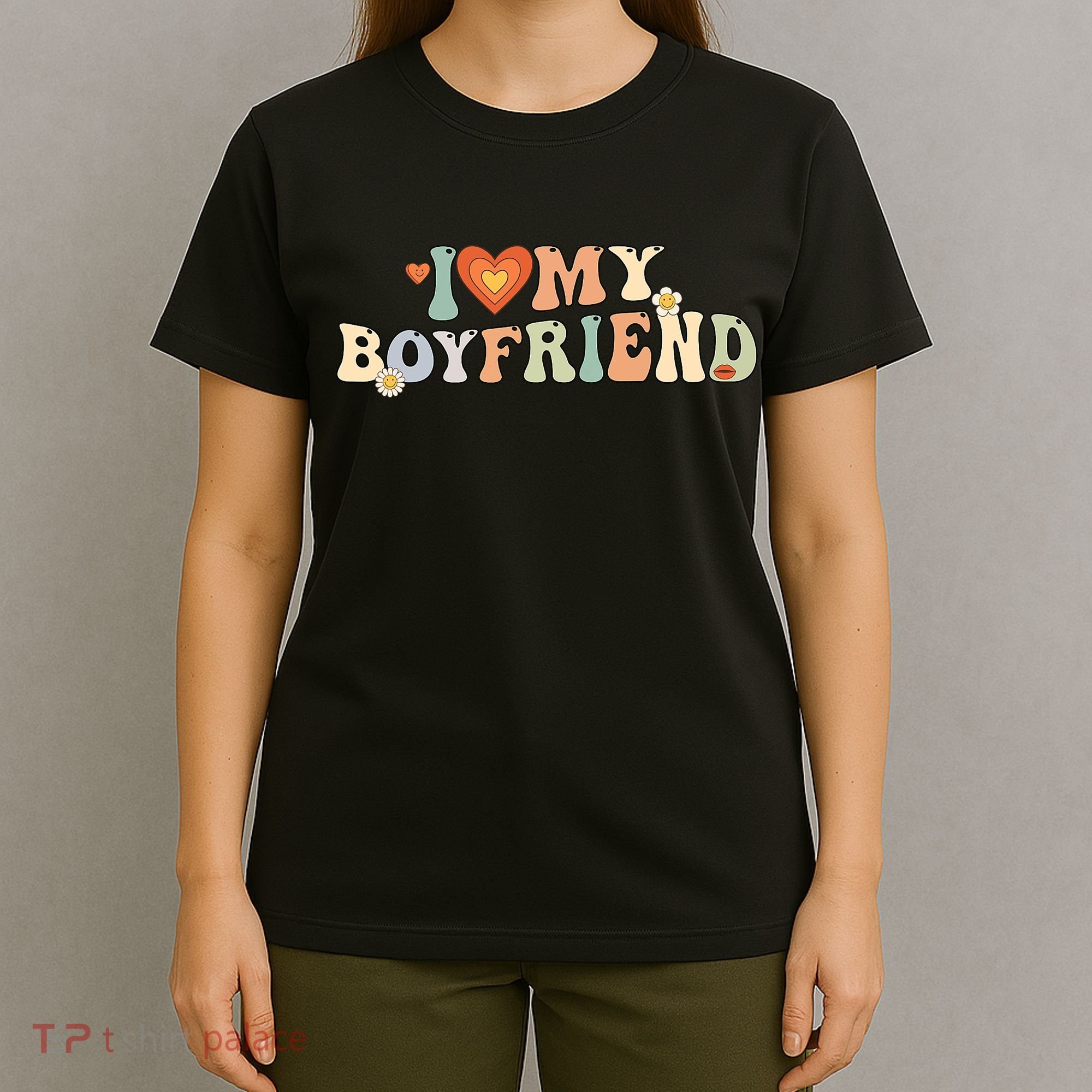 I Love My Boyfriend Groovy Retro I Red Heart My Boyfriend Bf T-Shirt