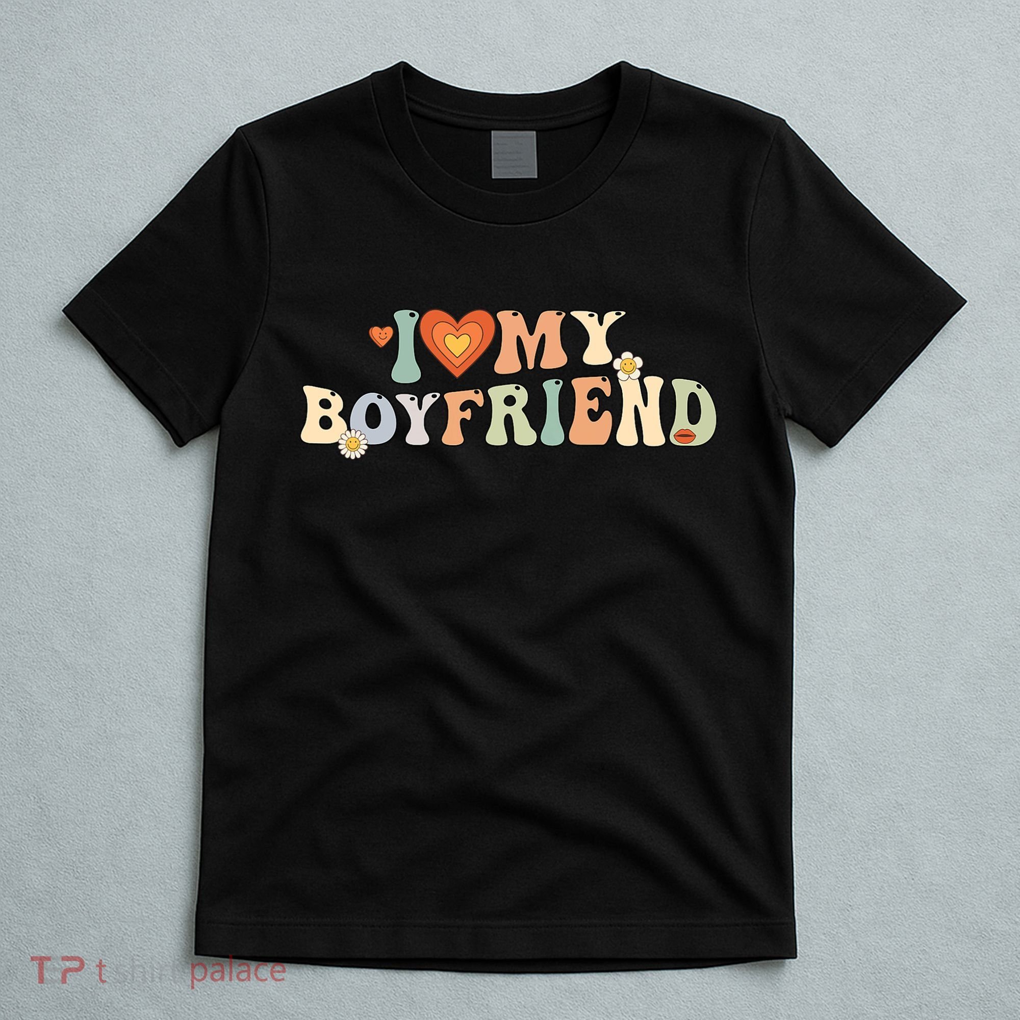 I Love My Boyfriend Groovy Retro I Red Heart My Boyfriend Bf T-Shirt