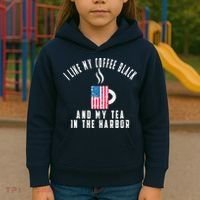 I Like My Coffee Black And My Tea In The Harbor US Flag Cup Kids Hoodie thumb 3