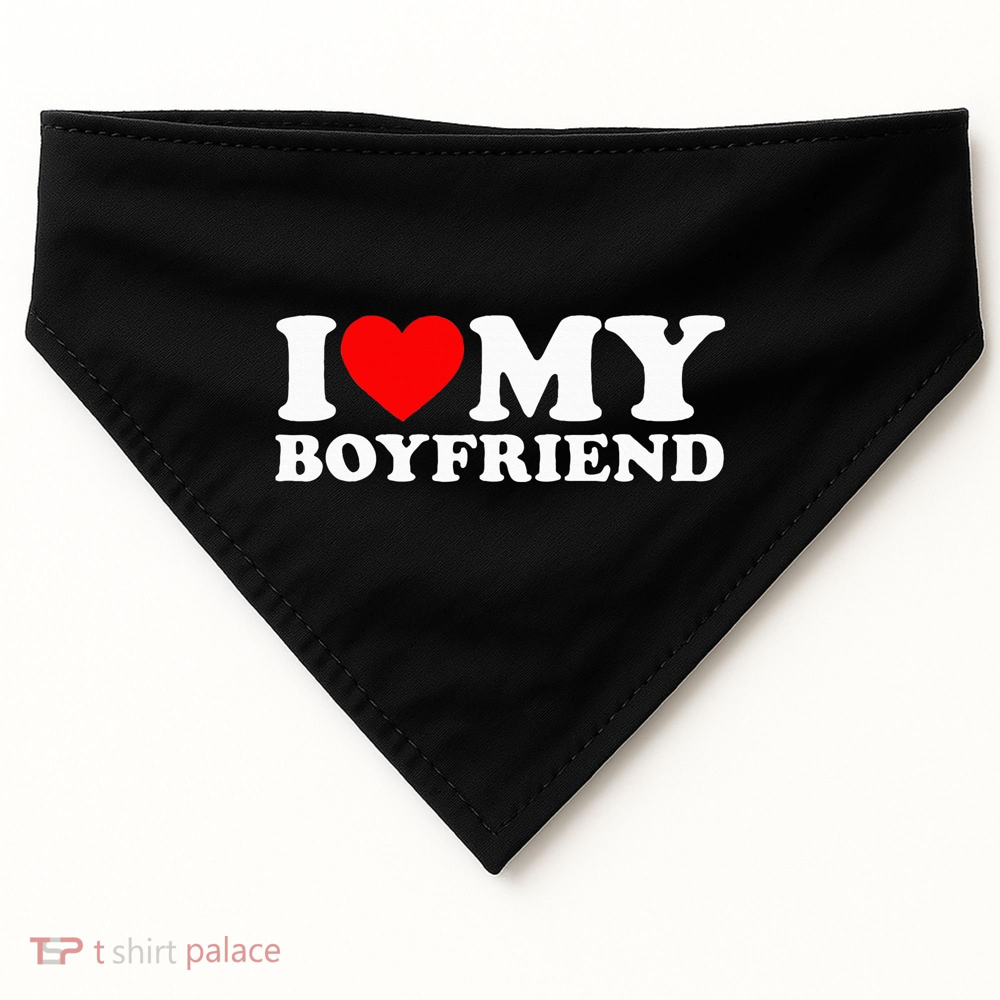 I Love My Boyfriend Classic Fit Black Crew USA-Made Doggie Bandana