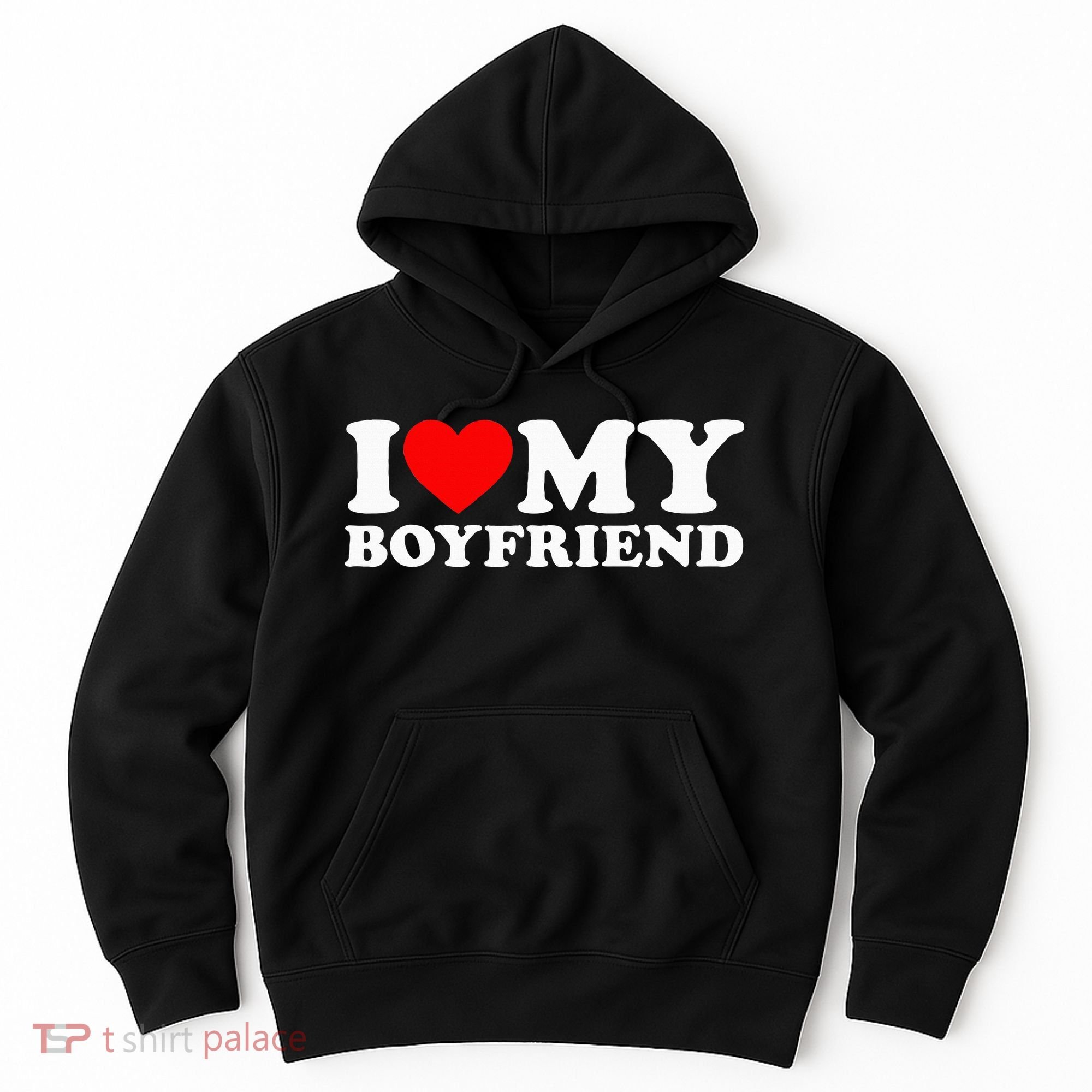 I Love My Boyfriend Classic Fit Black Crew Hoodie