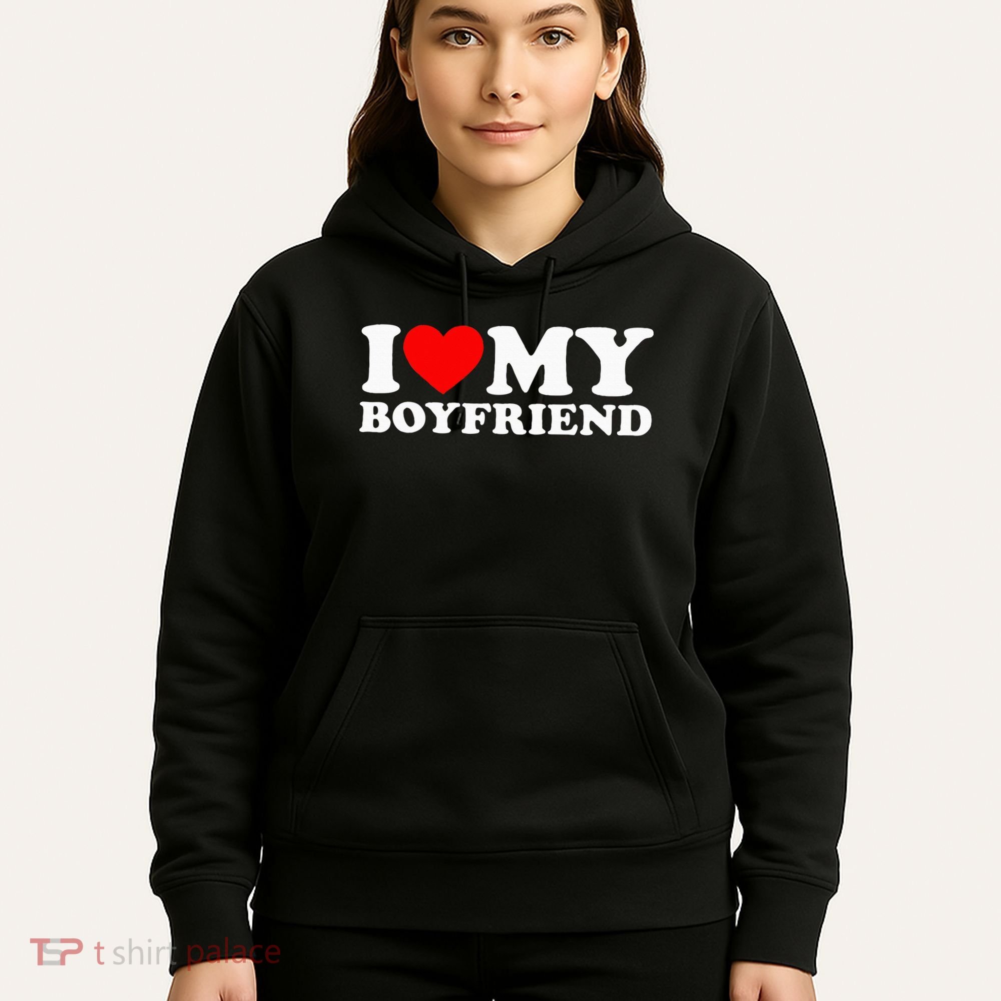 I Love My Boyfriend Classic Fit Black Crew Hoodie