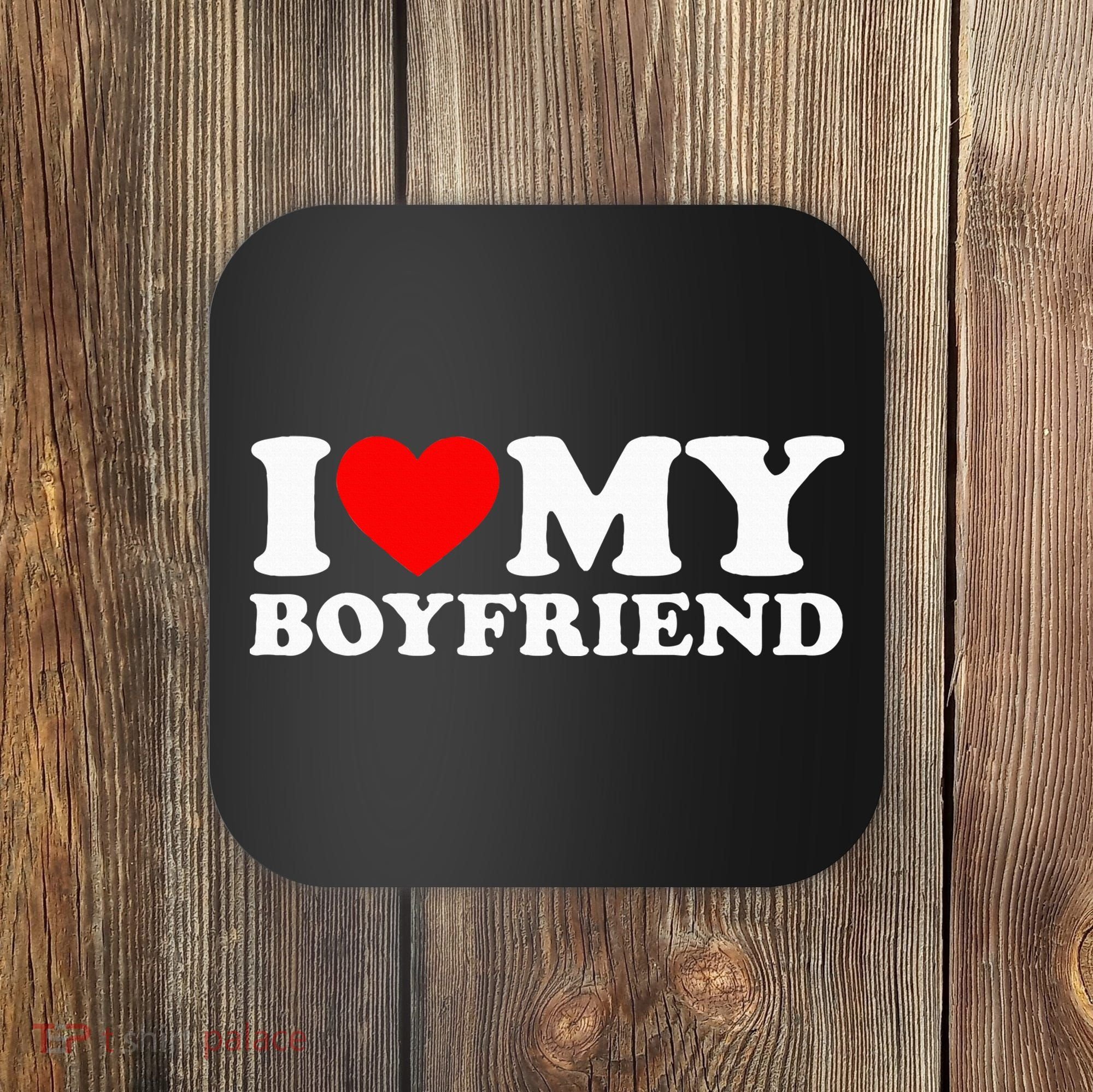I Love My Boyfriend Classic Fit Black Crew Coaster
