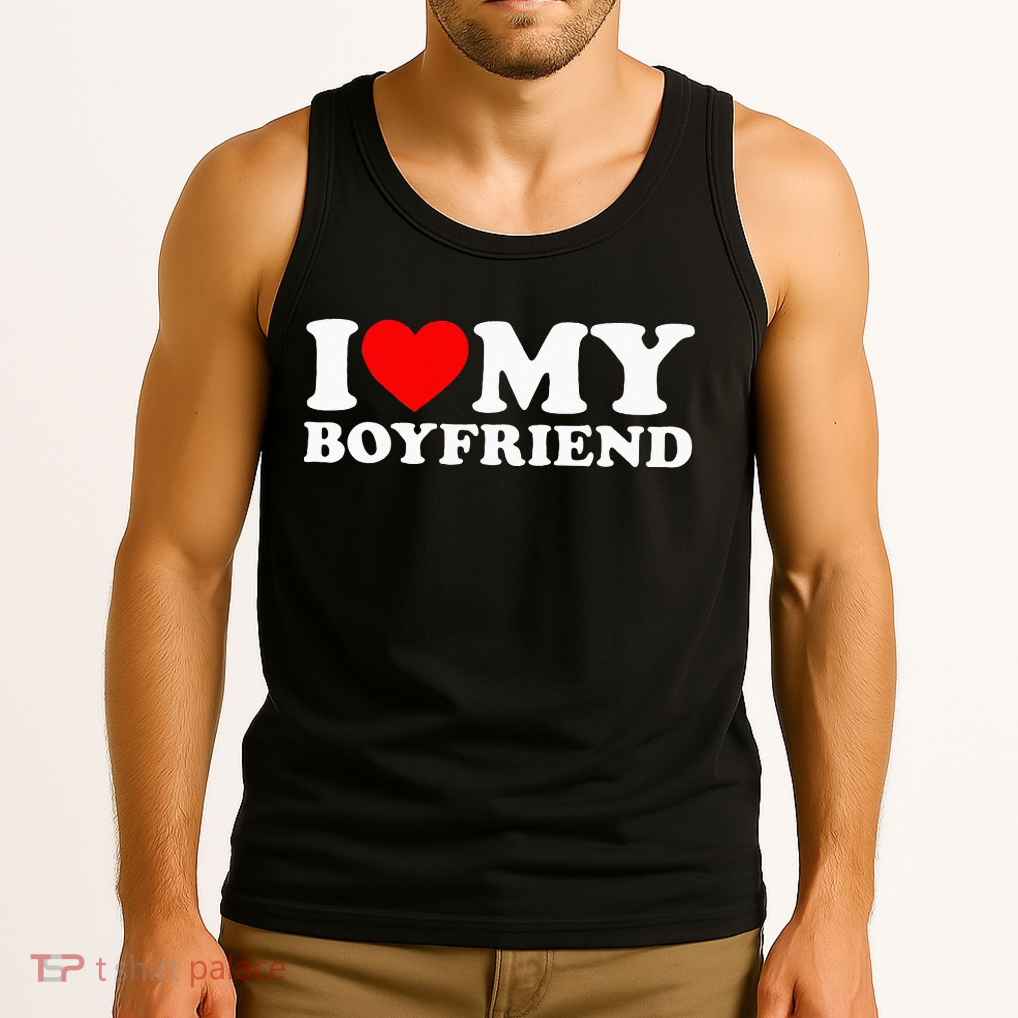 I Love My Boyfriend Classic Fit Black Crew Tank Top