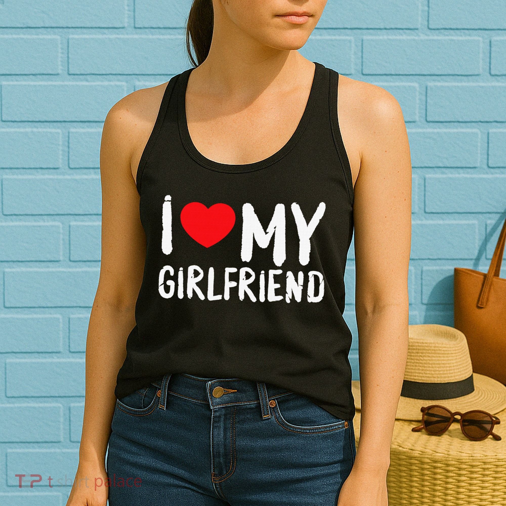 I Love My Girlfriend GF, Red Heart Love Funny Valentine Women's Tank Top