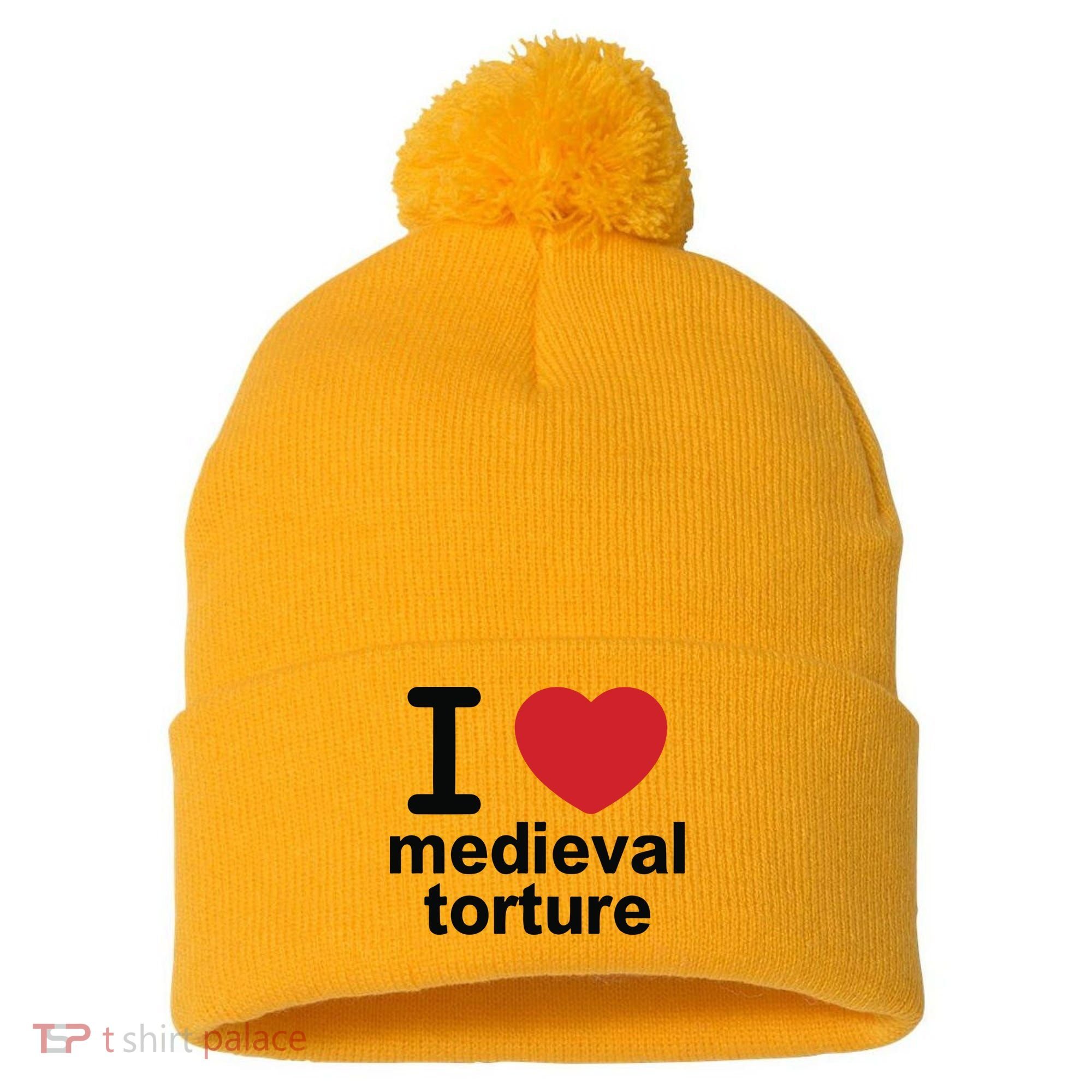 I Love Medieval Torture Pom Pom 12in Knit Beanie