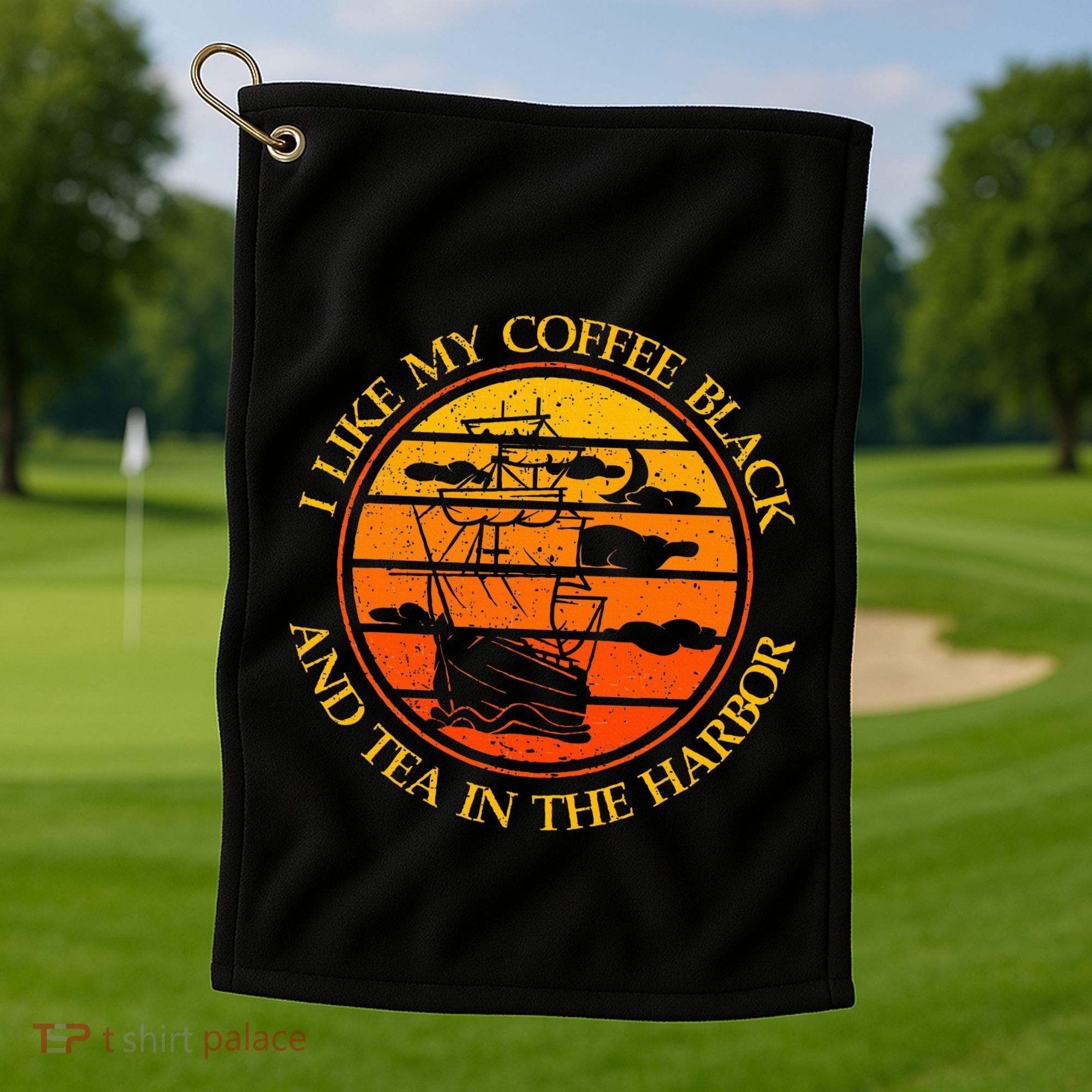 I Like My Coffee Black And Tea In The Harbor Retro Golf Towel