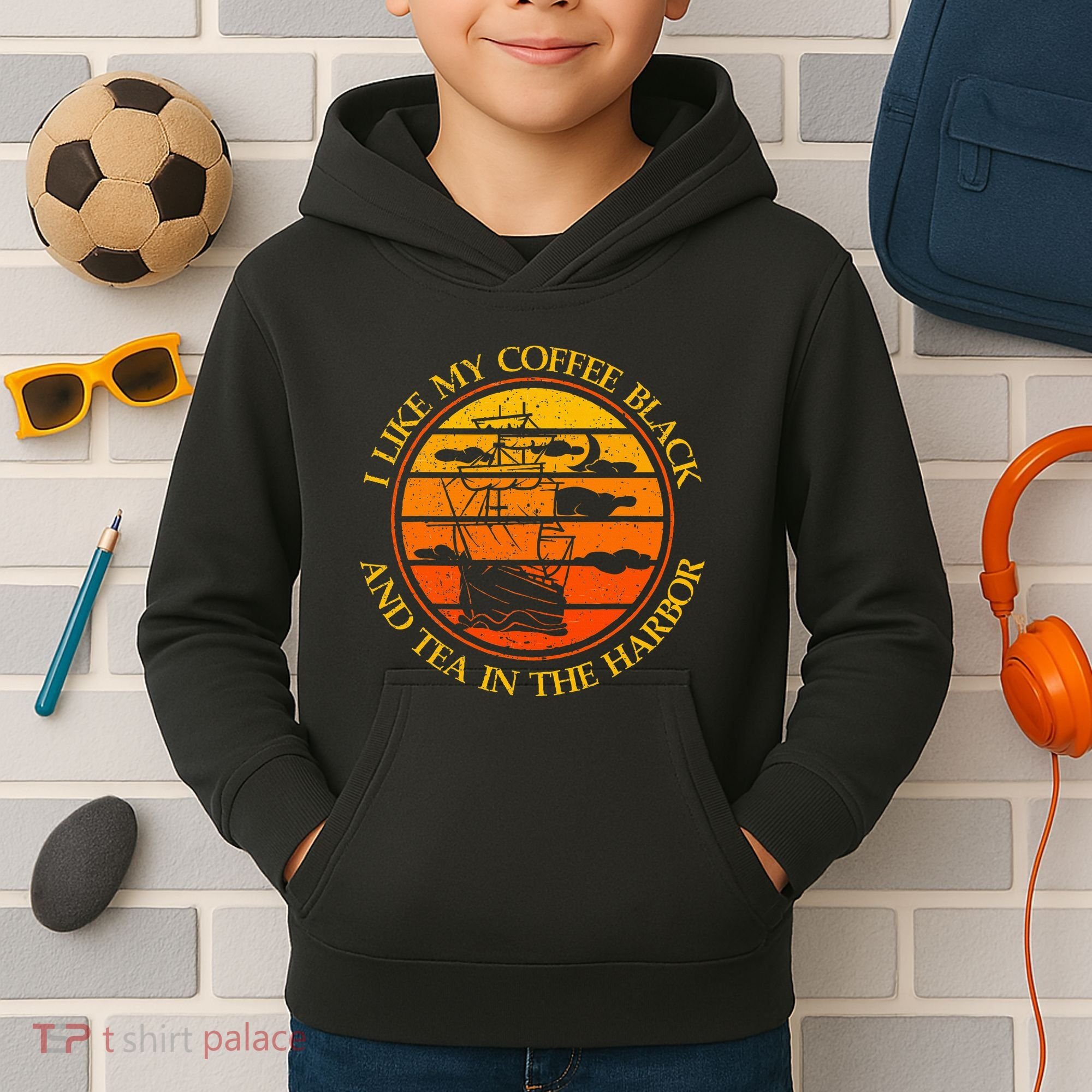 I Like My Coffee Black And Tea In The Harbor Retro Kids Hoodie