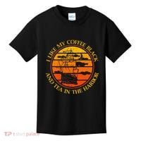 I Like My Coffee Black And Tea In The Harbor Retro Kids T-Shirt thumb 0
