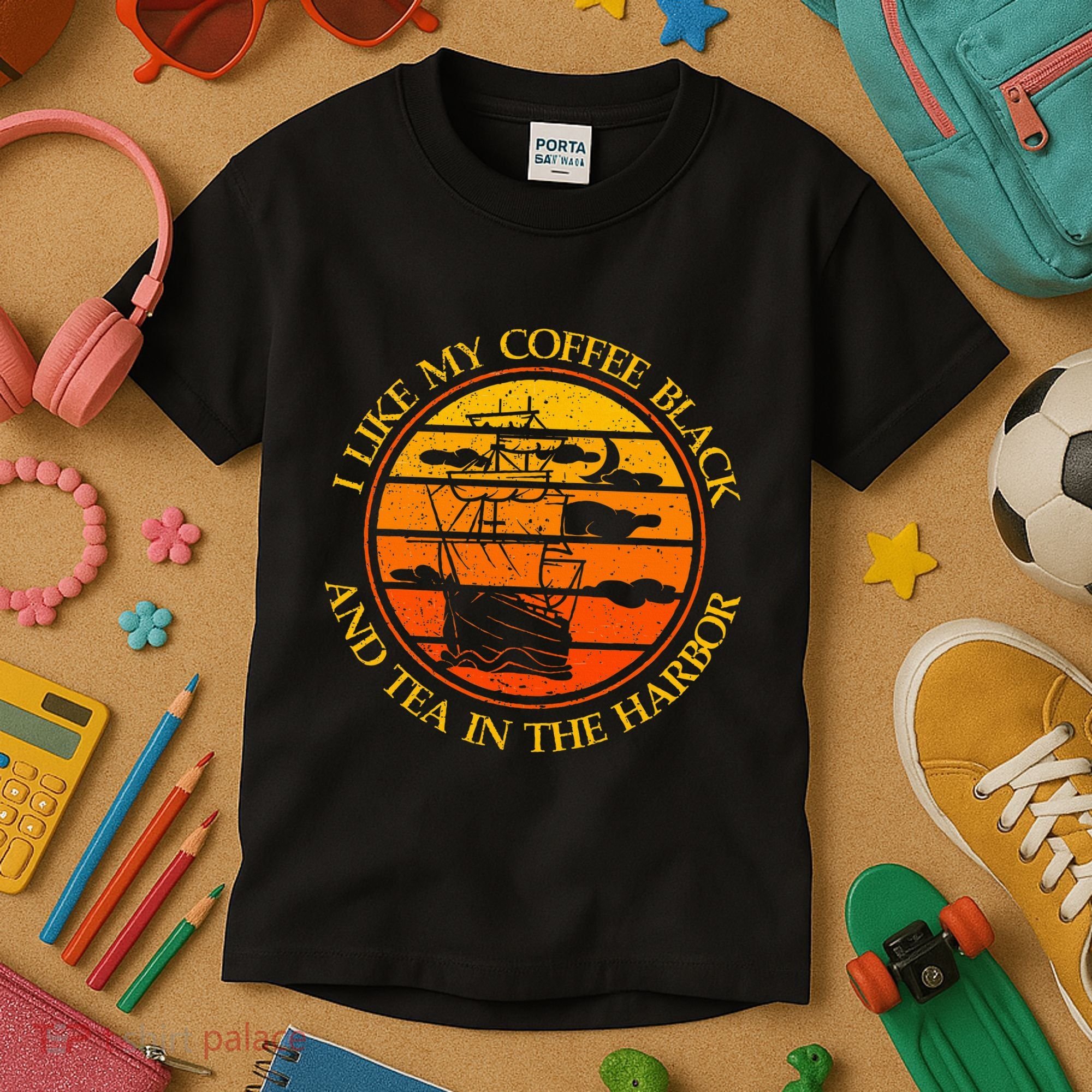 I Like My Coffee Black And Tea In The Harbor Retro Kids T-Shirt