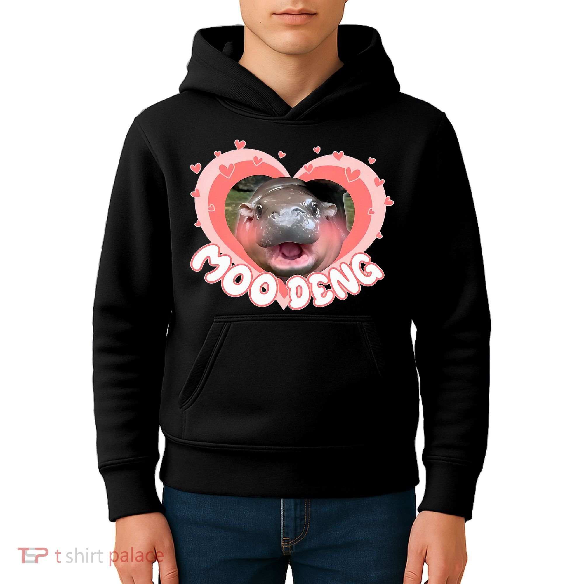 I Love Moo Deng Baby Hippo Moo Deng I Heart Moo Deng Kids Hoodie