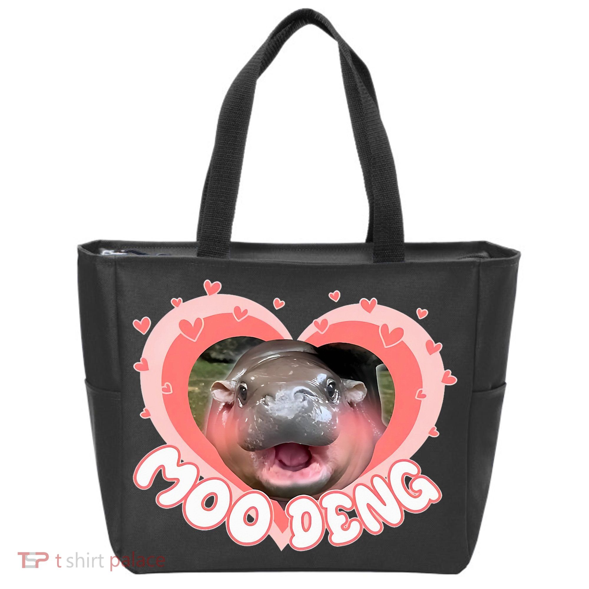I Love Moo Deng Baby Hippo Moo Deng I Heart Moo Deng Tote Bag