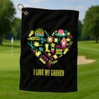 I Love My Garden Abstract Heart Golf Towel thumb 1