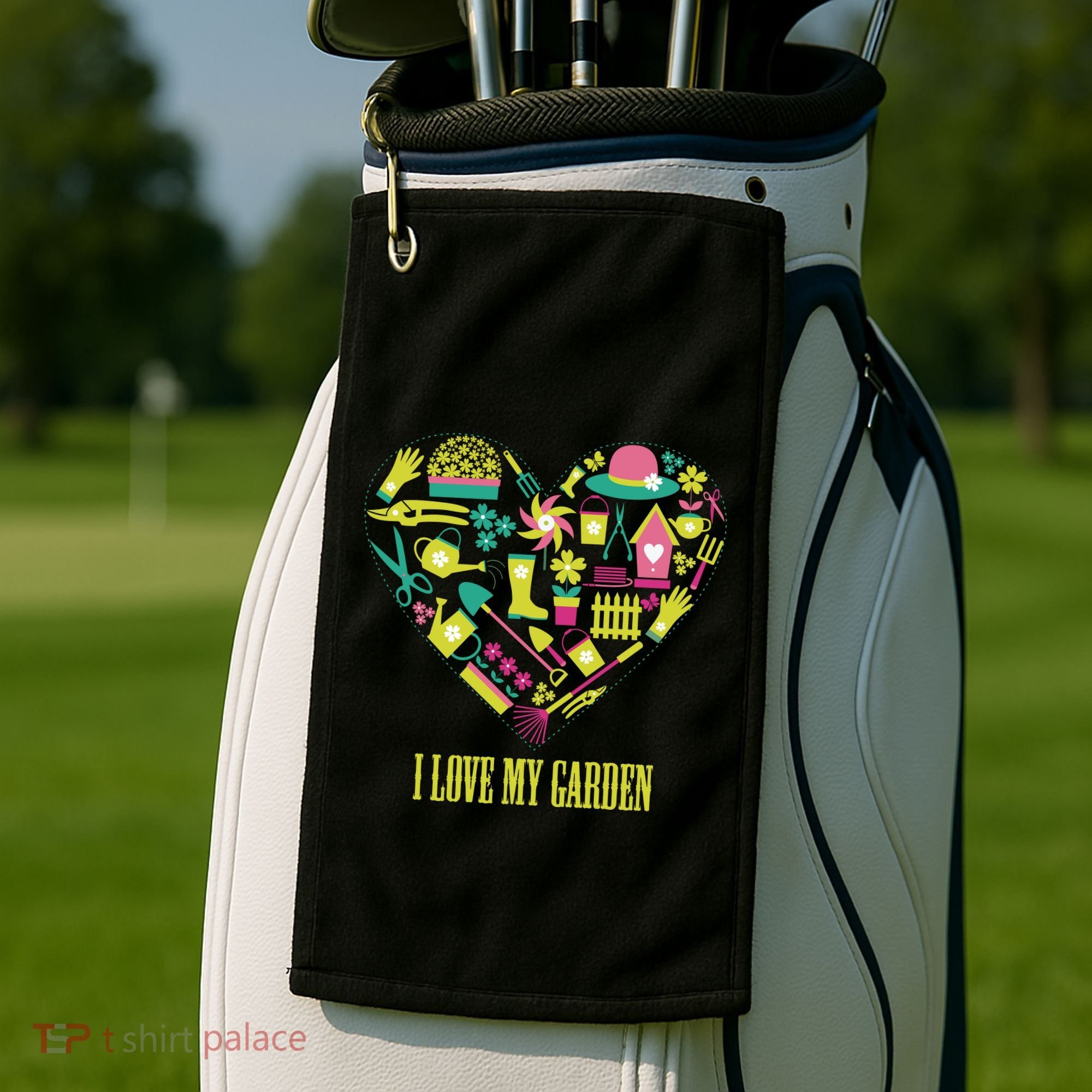 I Love My Garden Abstract Heart Golf Towel
