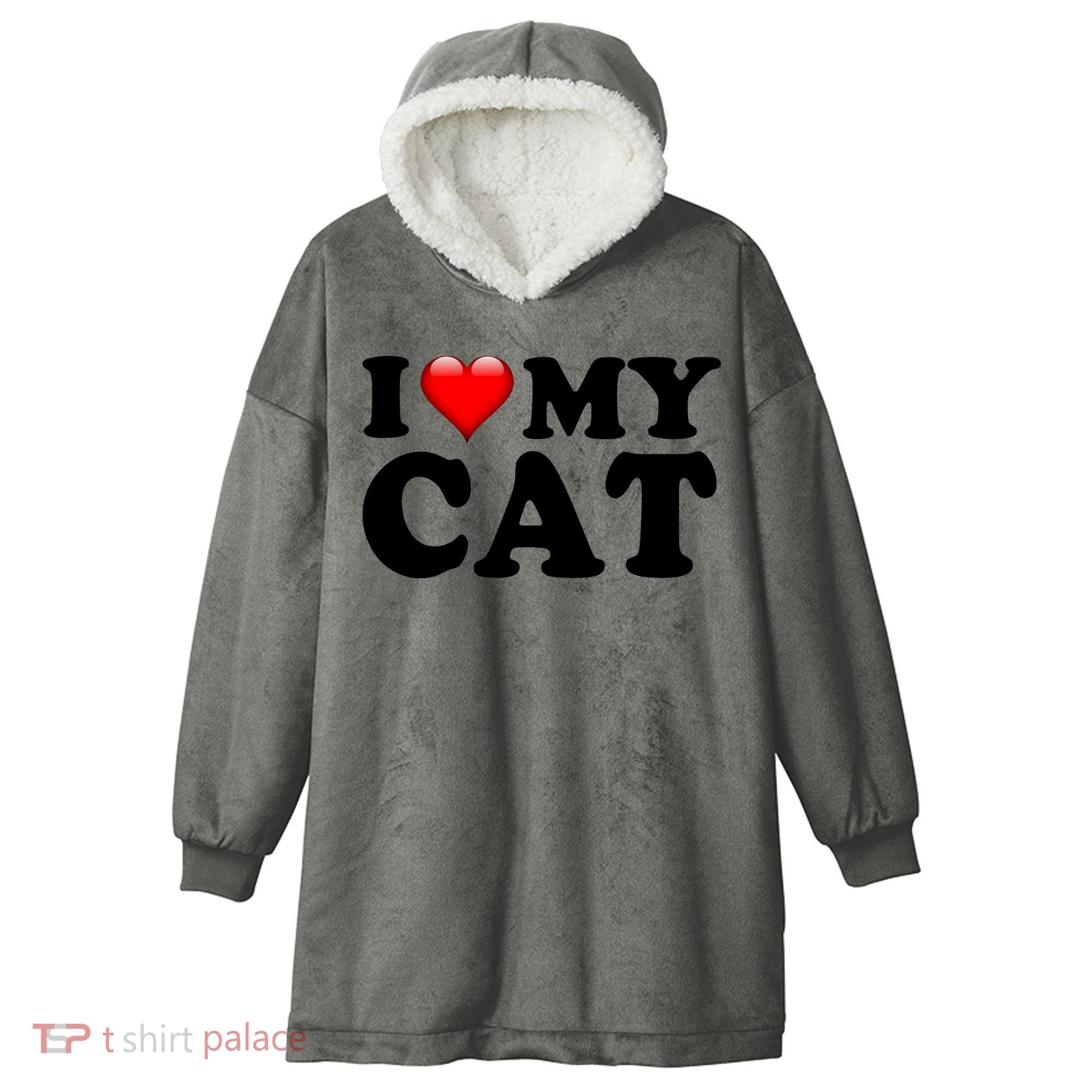 I Love My Cat Hooded Wearable Blanket