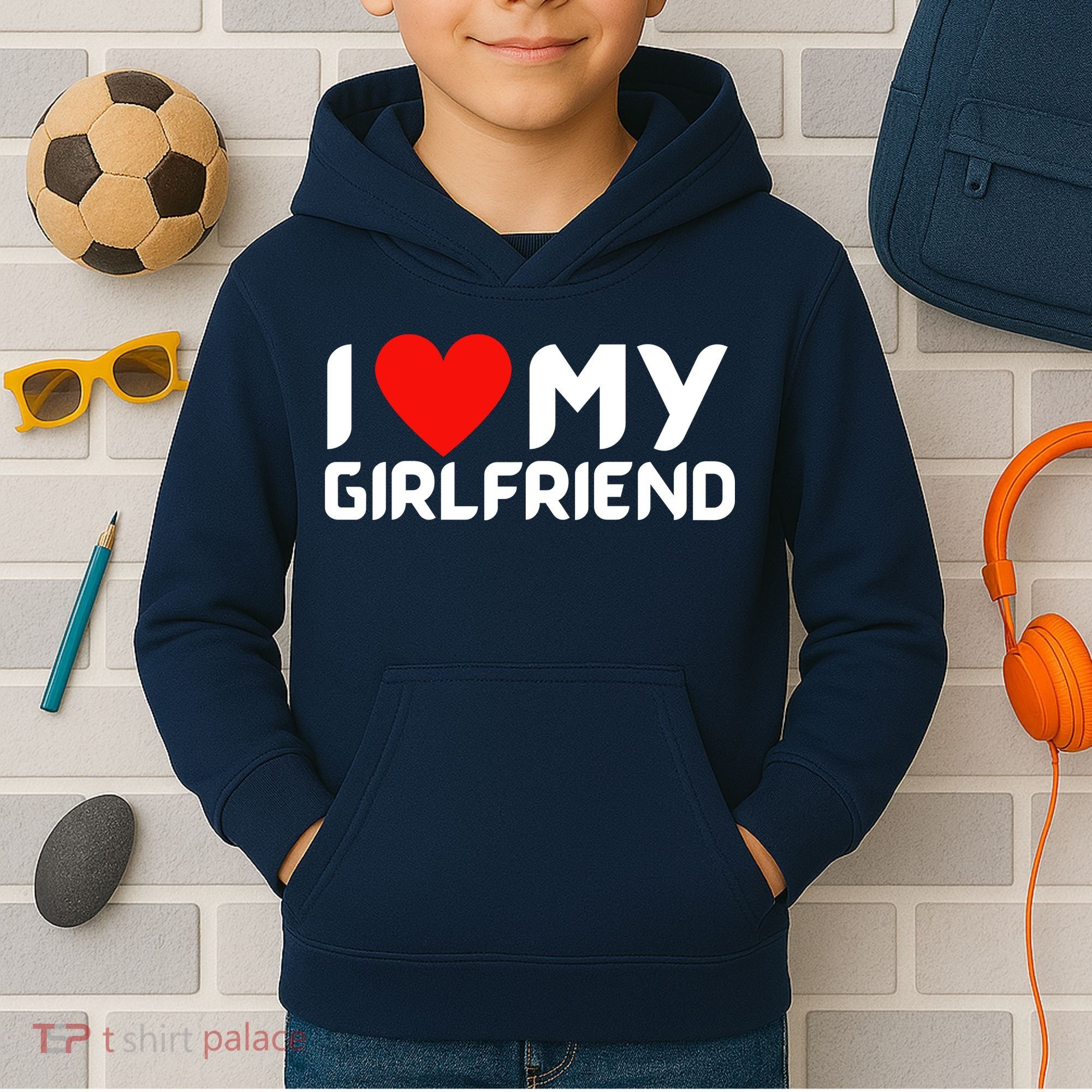I Love My GF Girlfriend Heart Kids Hoodie