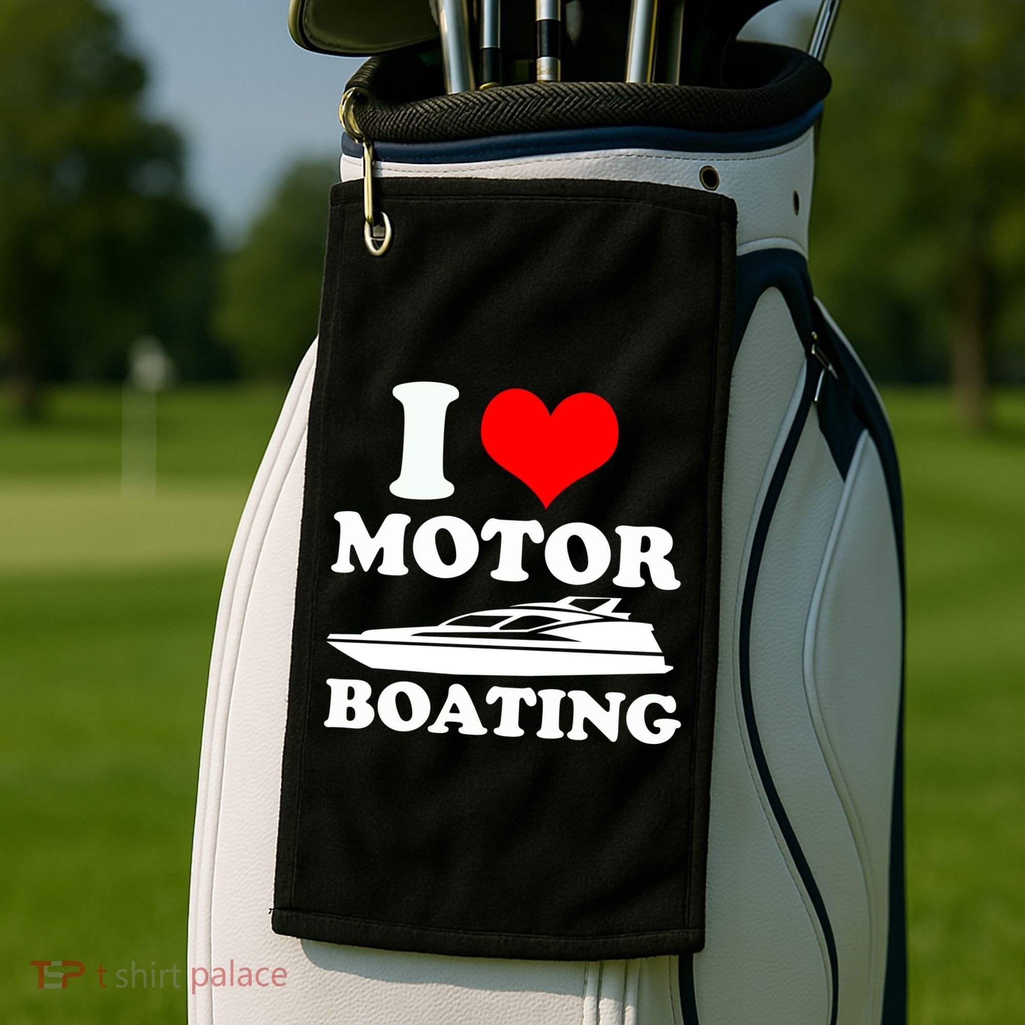 I Love Motor Boating Funny Boater Golf Towel