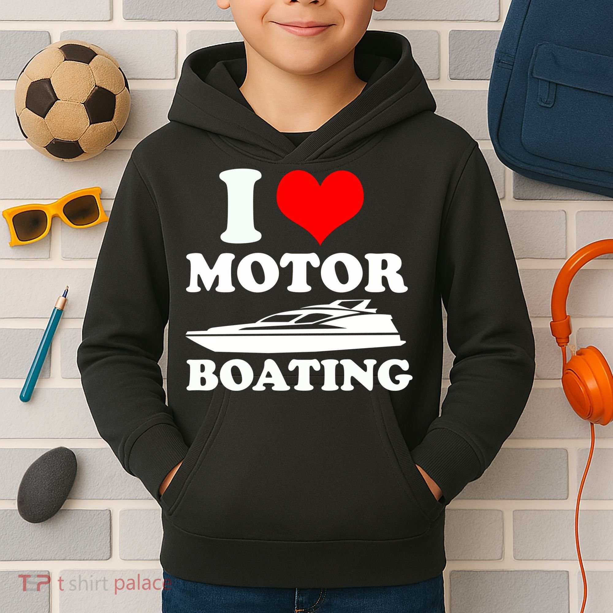 I Love Motor Boating Funny Boater Kids Hoodie
