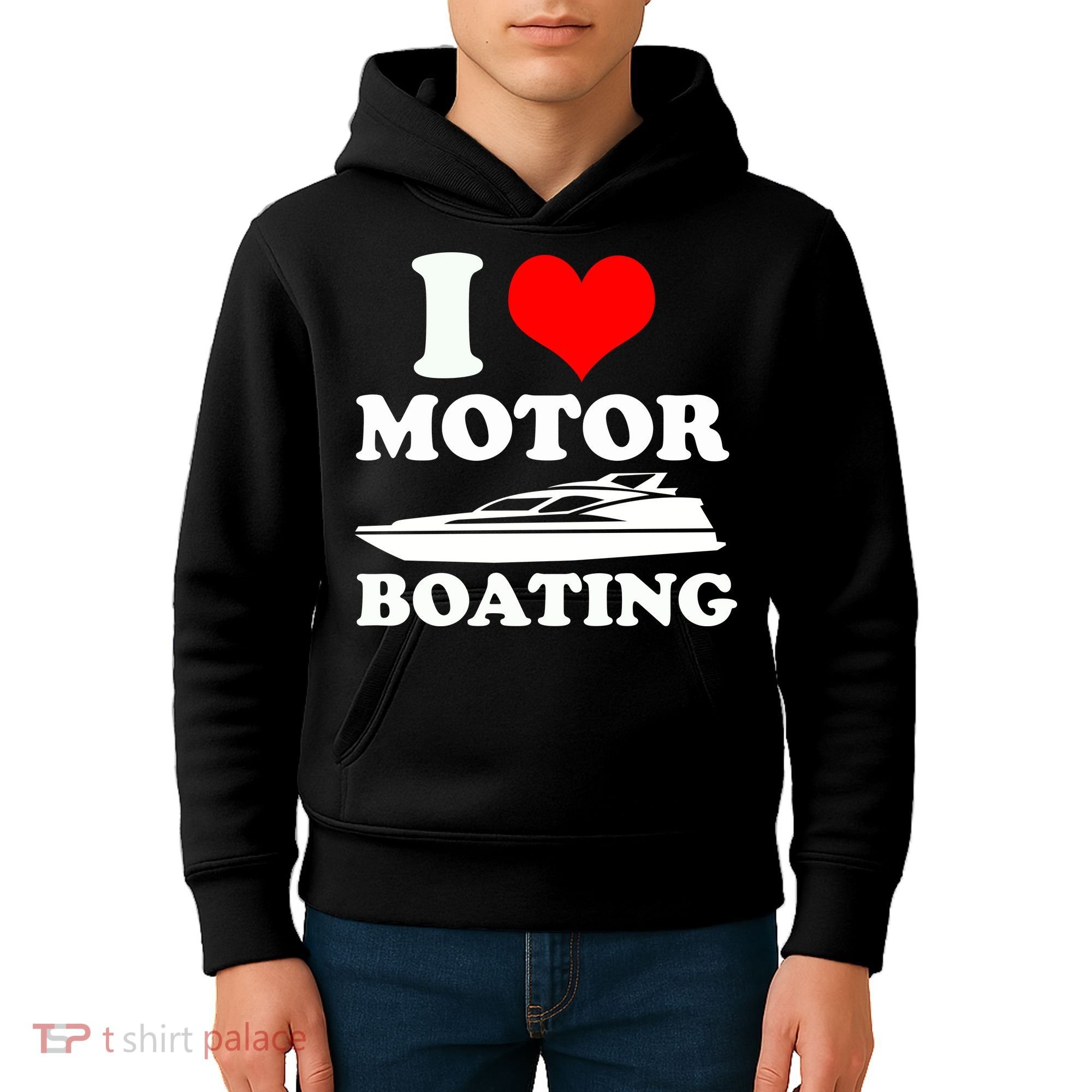 I Love Motor Boating Funny Boater Kids Hoodie