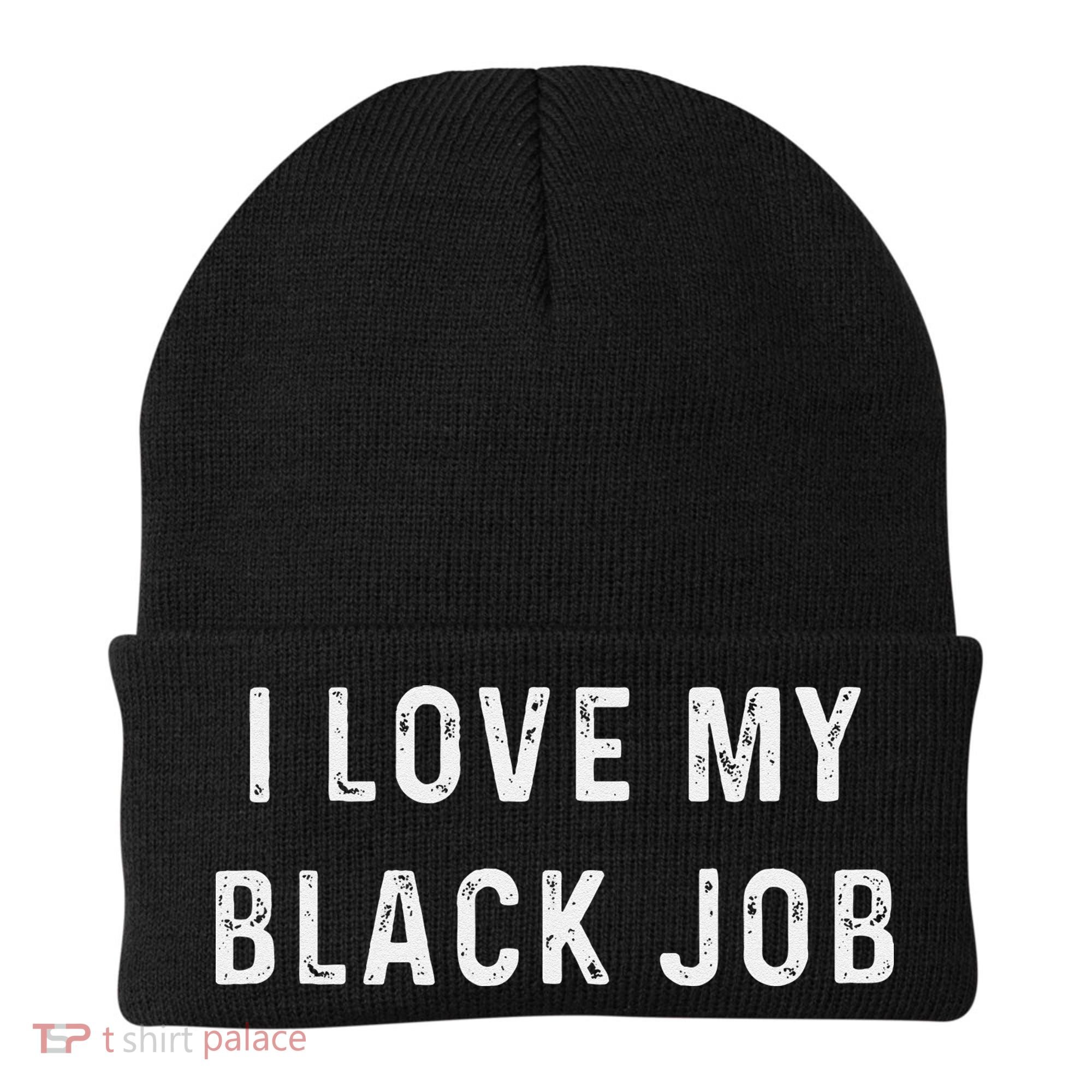 I Love My Black Job Heart Distressed Beanie