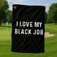 I Love My Black Job Heart Distressed Golf Towel thumb 1