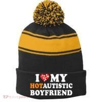 I Love My Hot Autistic Boyfriend Stripe Pom Pom Beanie thumb 0