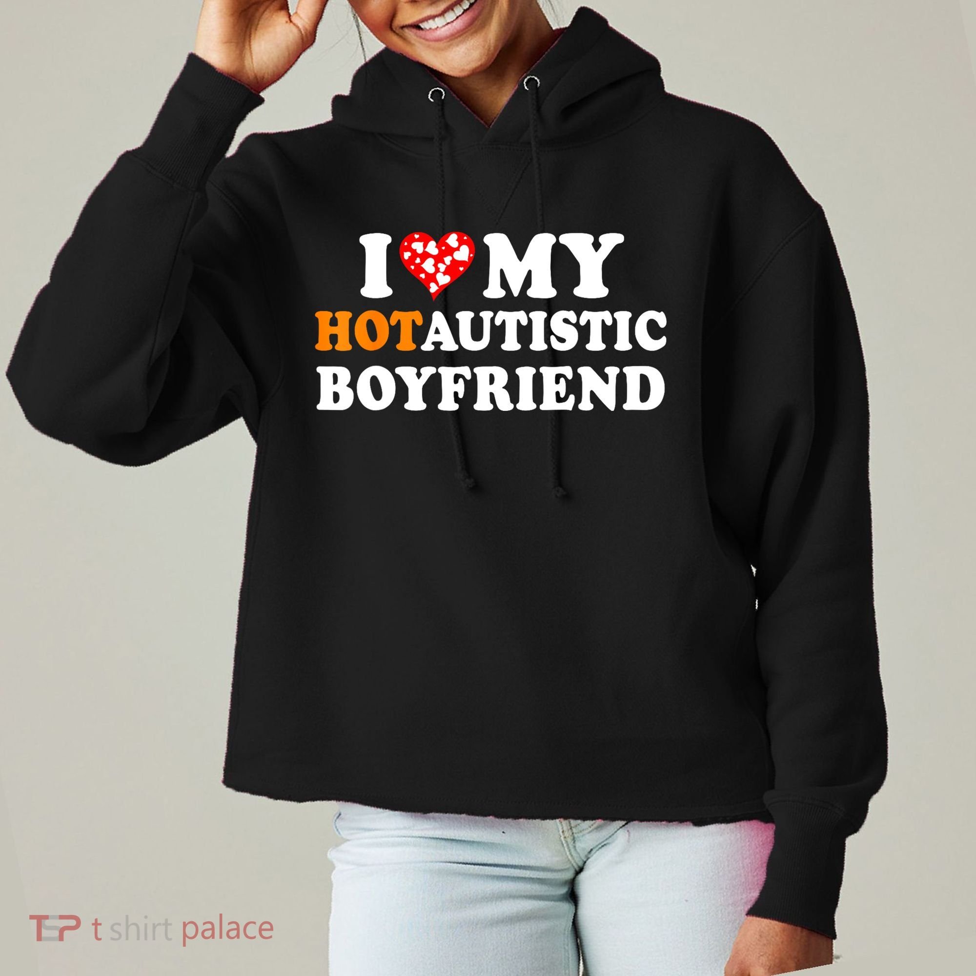 I Love My Hot Autistic Boyfriend Ladies Heavyweight Boxy Pullover Hoodie