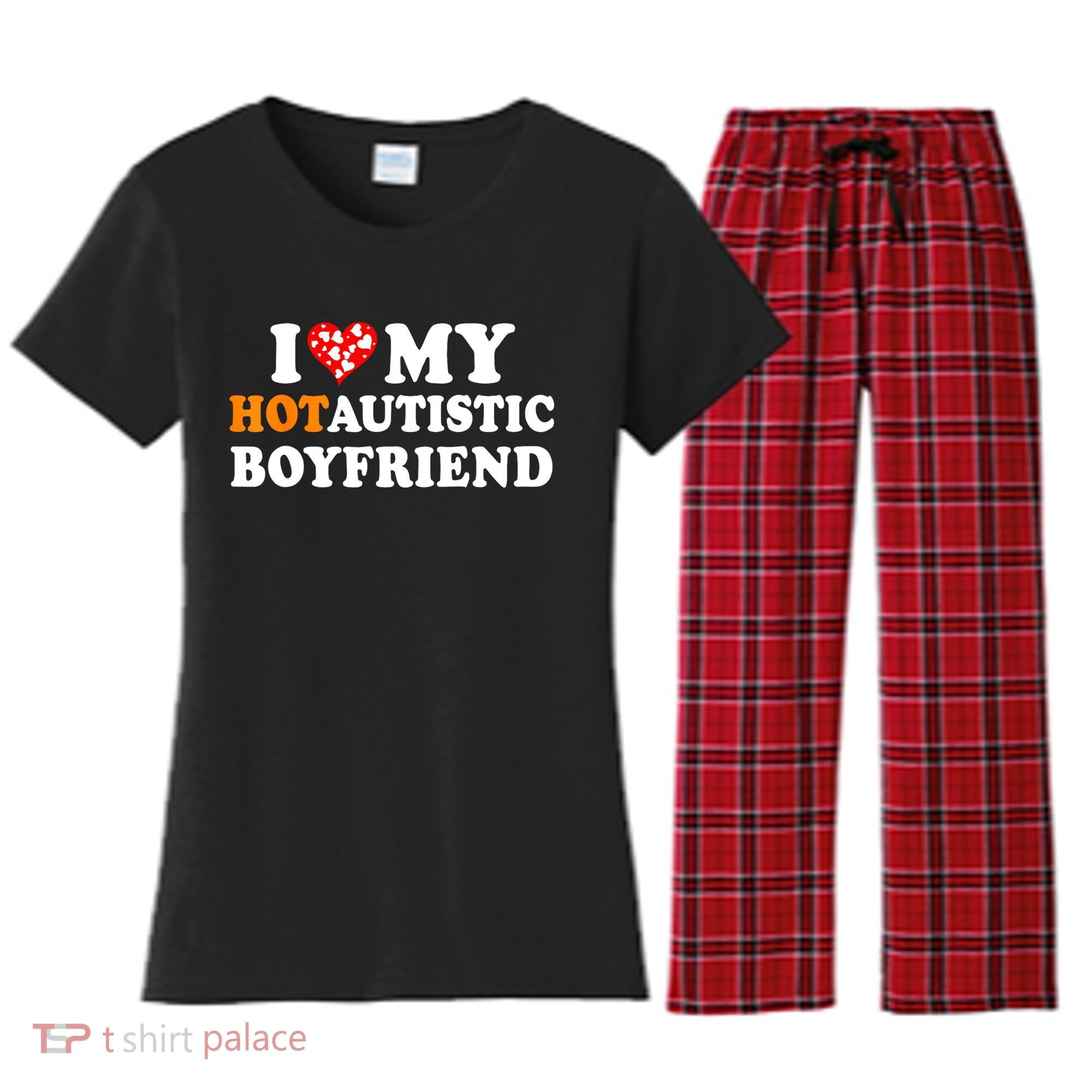 I Love My Hot Autistic Boyfriend Women's Flannel Pajama Set