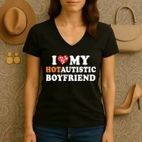 I Love My Hot Autistic Boyfriend Women's V-Neck T-Shirt thumb 3