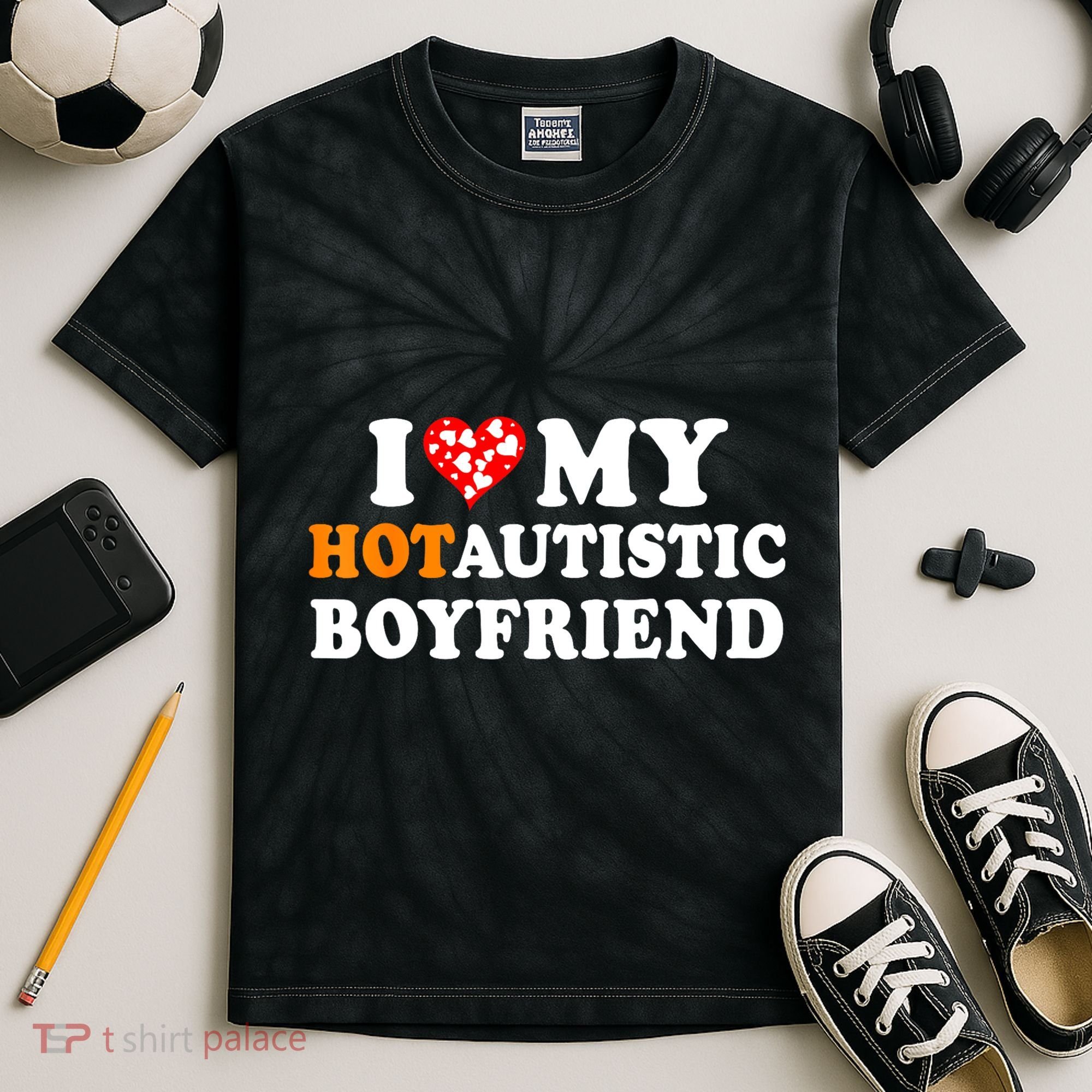 I Love My Hot Autistic Boyfriend Kids Tie-Dye T-Shirt