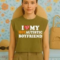 I Love My Hot Autistic Boyfriend Garment-Dyed Women's Muscle Tee thumb 4