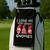 I Love My 6Th Grade Gnomies Funny Valentine Heart Teacher Gift Golf Towel thumb 2
