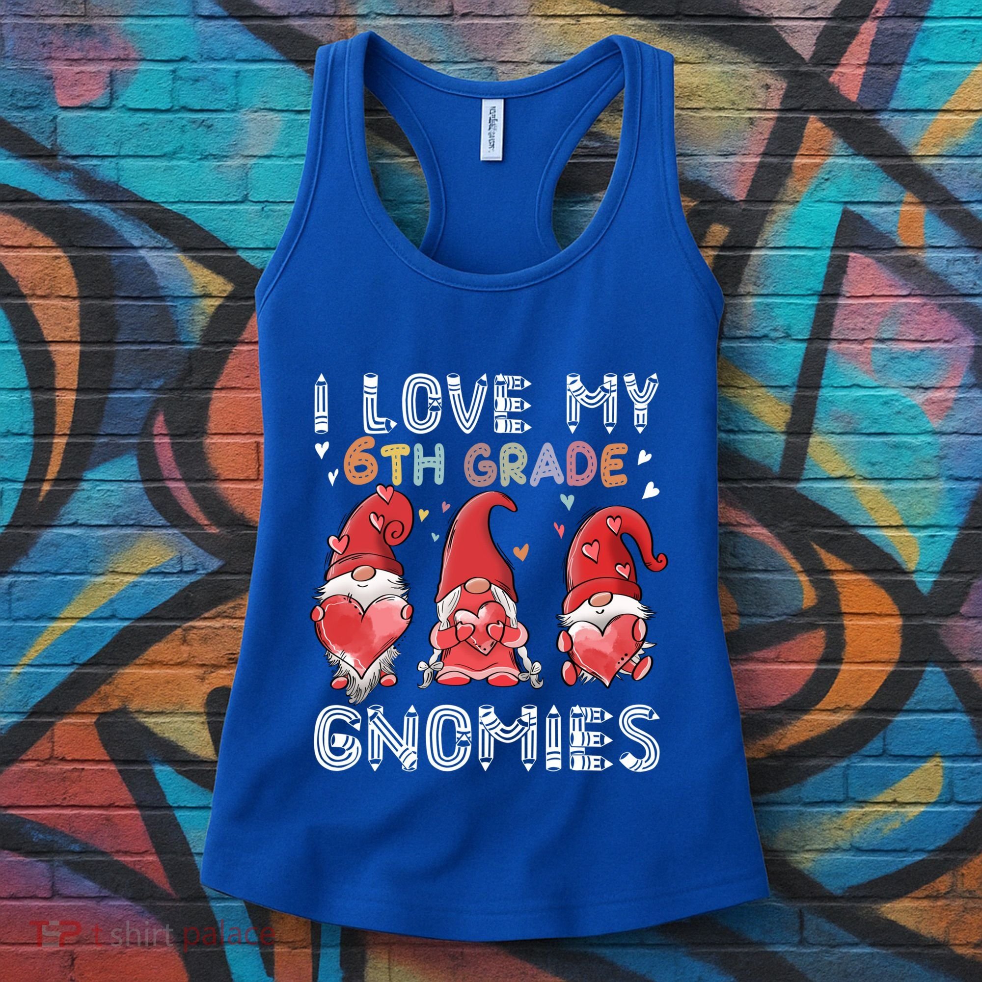 I Love My 6Th Grade Gnomies Funny Valentine Heart Teacher Gift Women's Tank Top