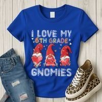 I Love My 6Th Grade Gnomies Funny Valentine Heart Teacher Gift Women's T-Shirt thumb 3