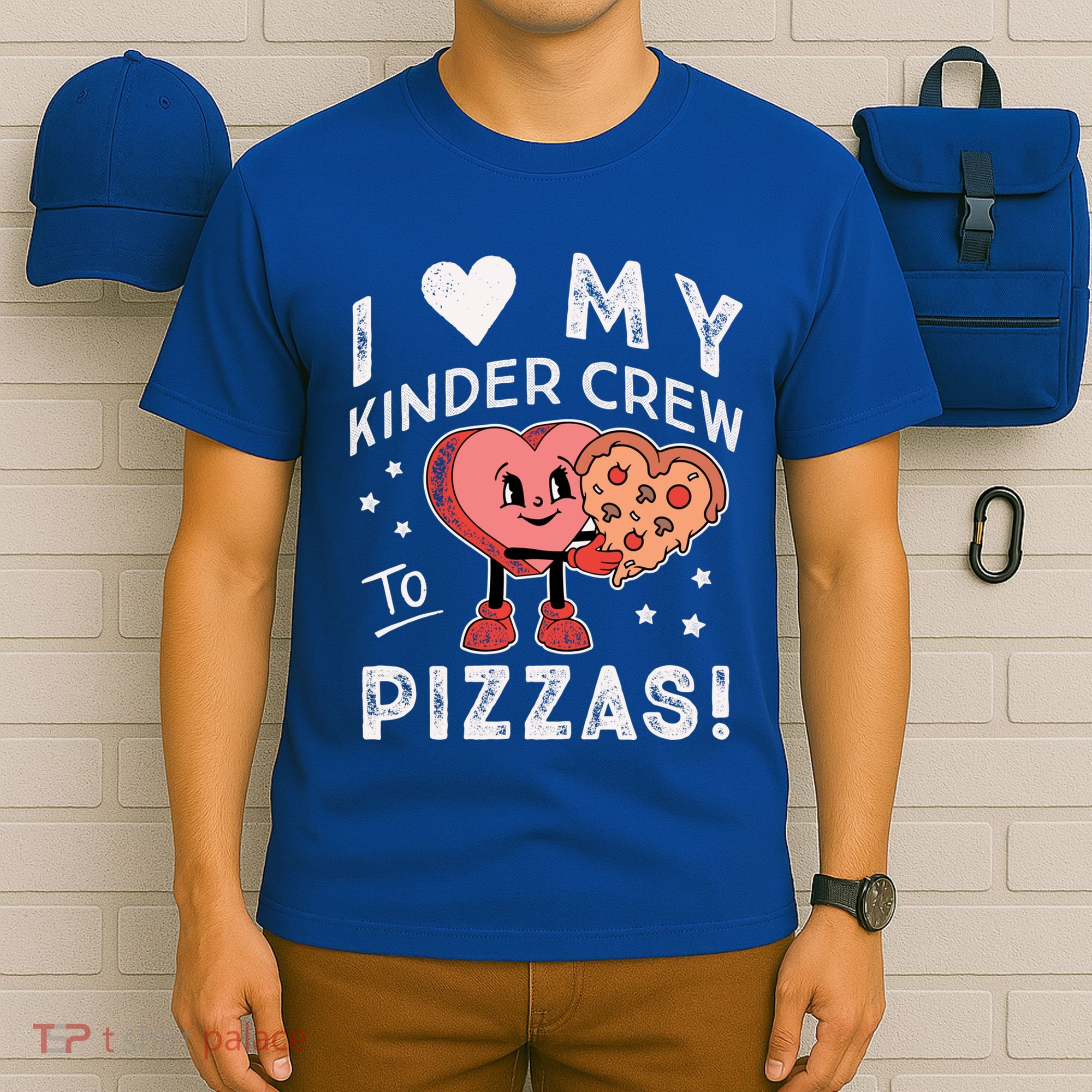 I Love My Kinder Crew To Pizzas Teacher Kindergarten Heart Funny Gift T-Shirt