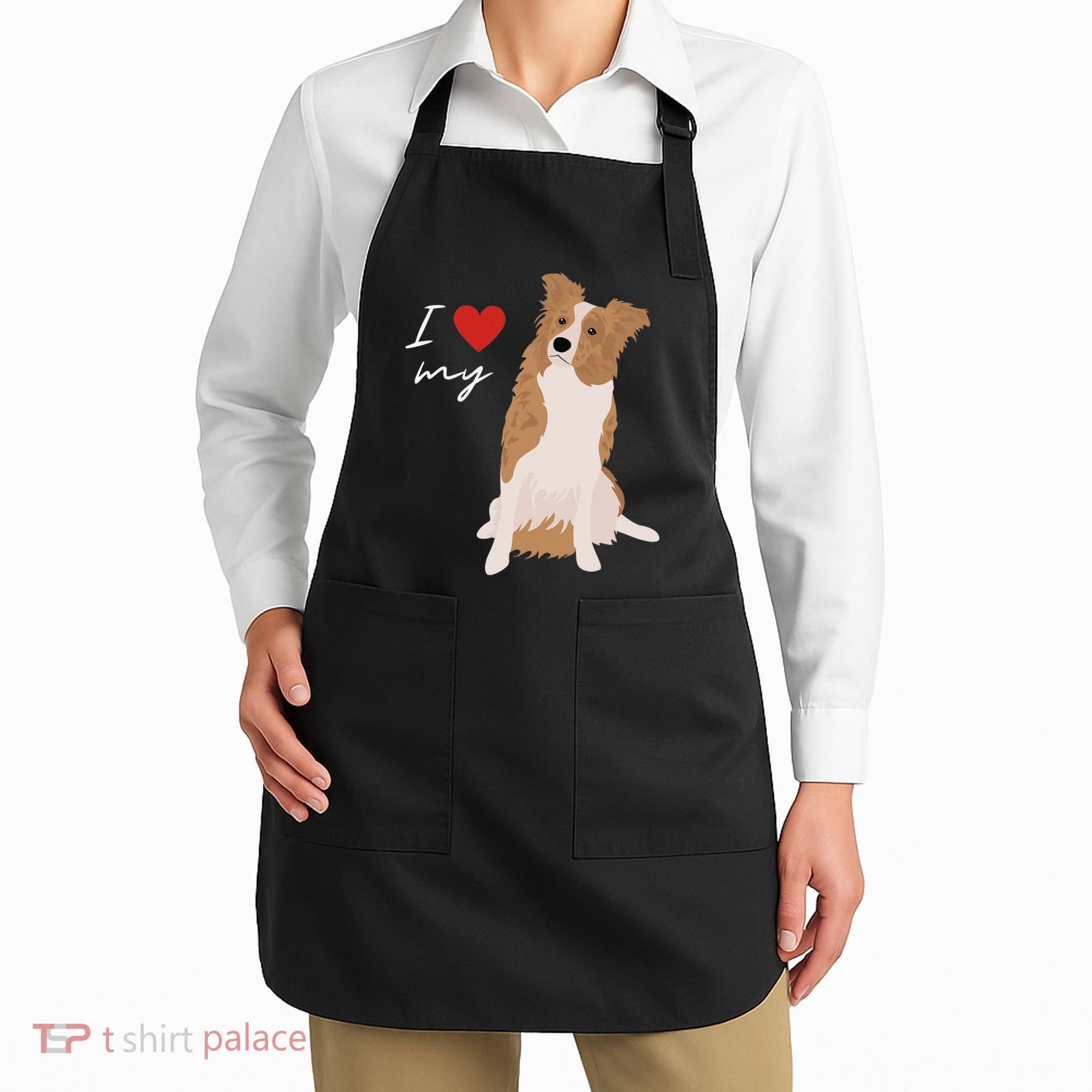 I Love My White & Red Merle Border Collie Dog Lover Apron
