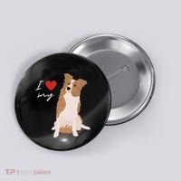 I Love My White & Red Merle Border Collie Dog Lover Button thumb 0