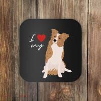 I Love My White & Red Merle Border Collie Dog Lover Coaster thumb 0