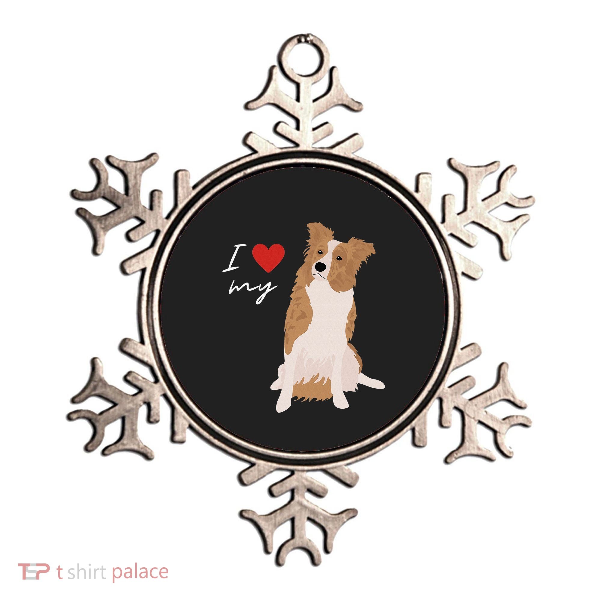 I Love My White & Red Merle Border Collie Dog Lover Ornament