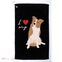 I Love My White & Red Merle Border Collie Dog Lover Golf Towel thumb 0