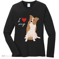 I Love My White & Red Merle Border Collie Dog Lover Women's Long Sleeve Shirt thumb 0