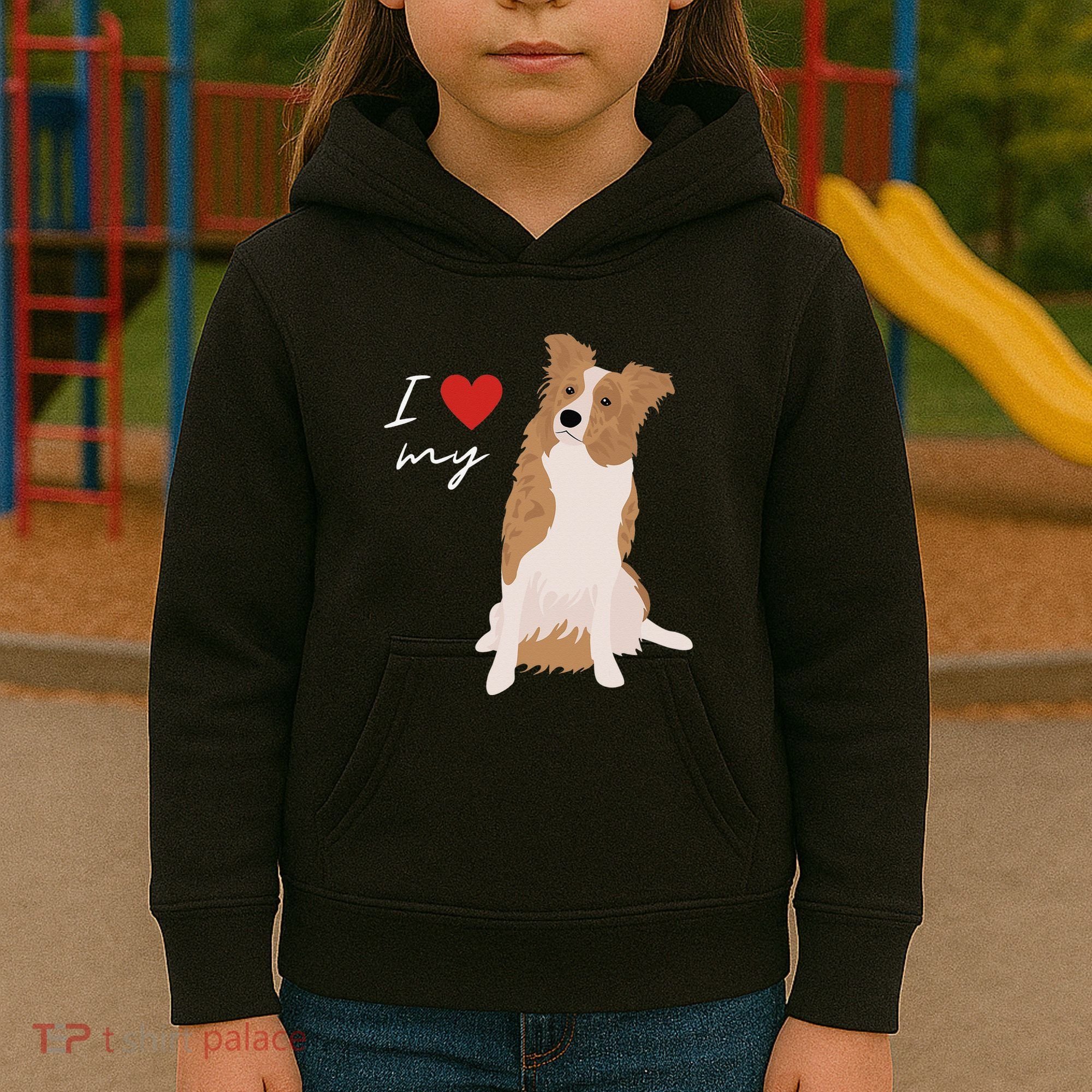 I Love My White & Red Merle Border Collie Dog Lover Kids Hoodie