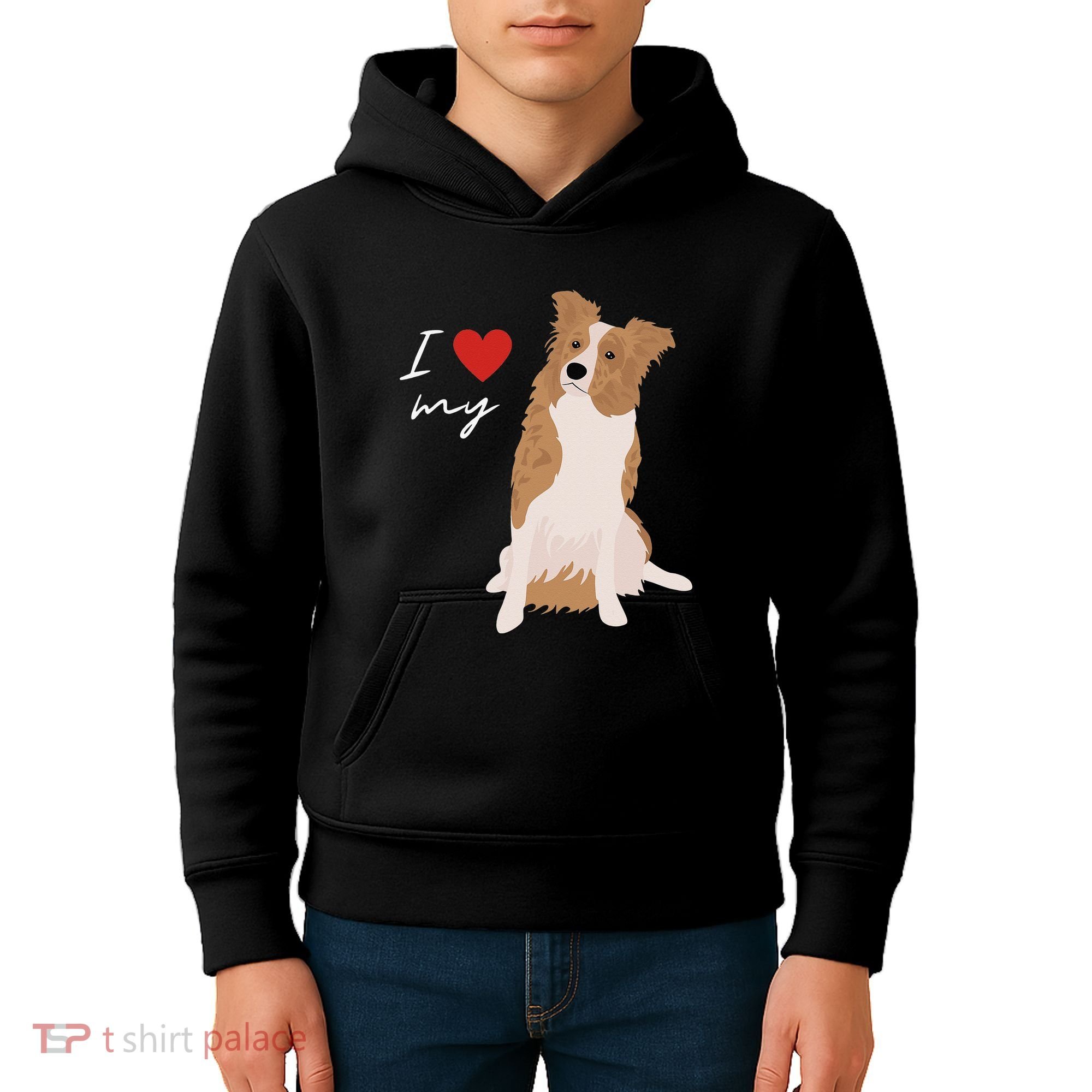I Love My White & Red Merle Border Collie Dog Lover Kids Hoodie