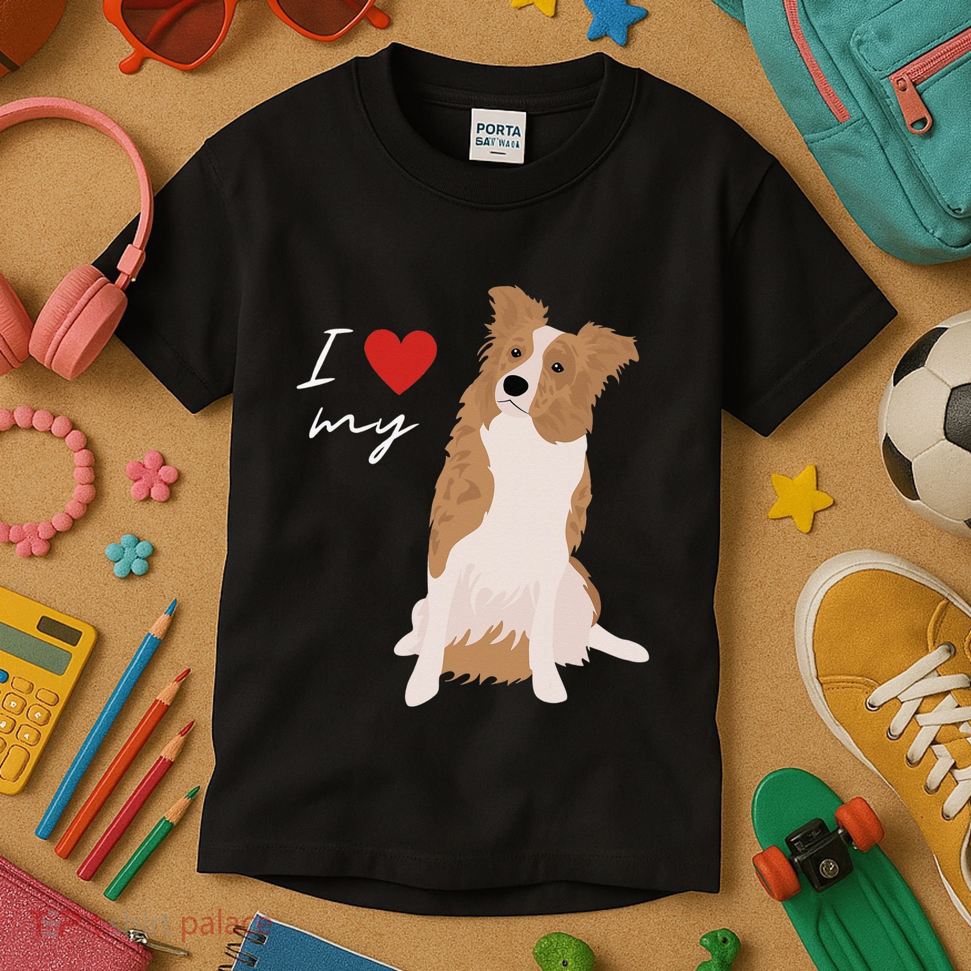 I Love My White & Red Merle Border Collie Dog Lover Kids T-Shirt